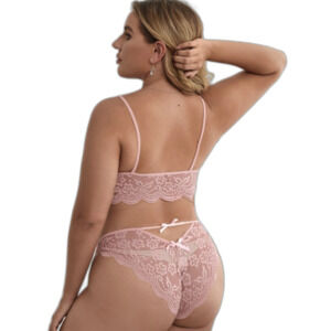 2Xl Plus Size Pink Classic Sexy Plus Floral Lace Scallop Trim Lingerie Set
